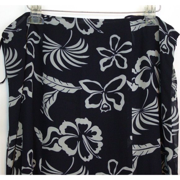 NWT CHAPS Woman Navy & White Floral Long Flowy Skirt Size 16 Zip Tropical Beach - Picture 2 of 12